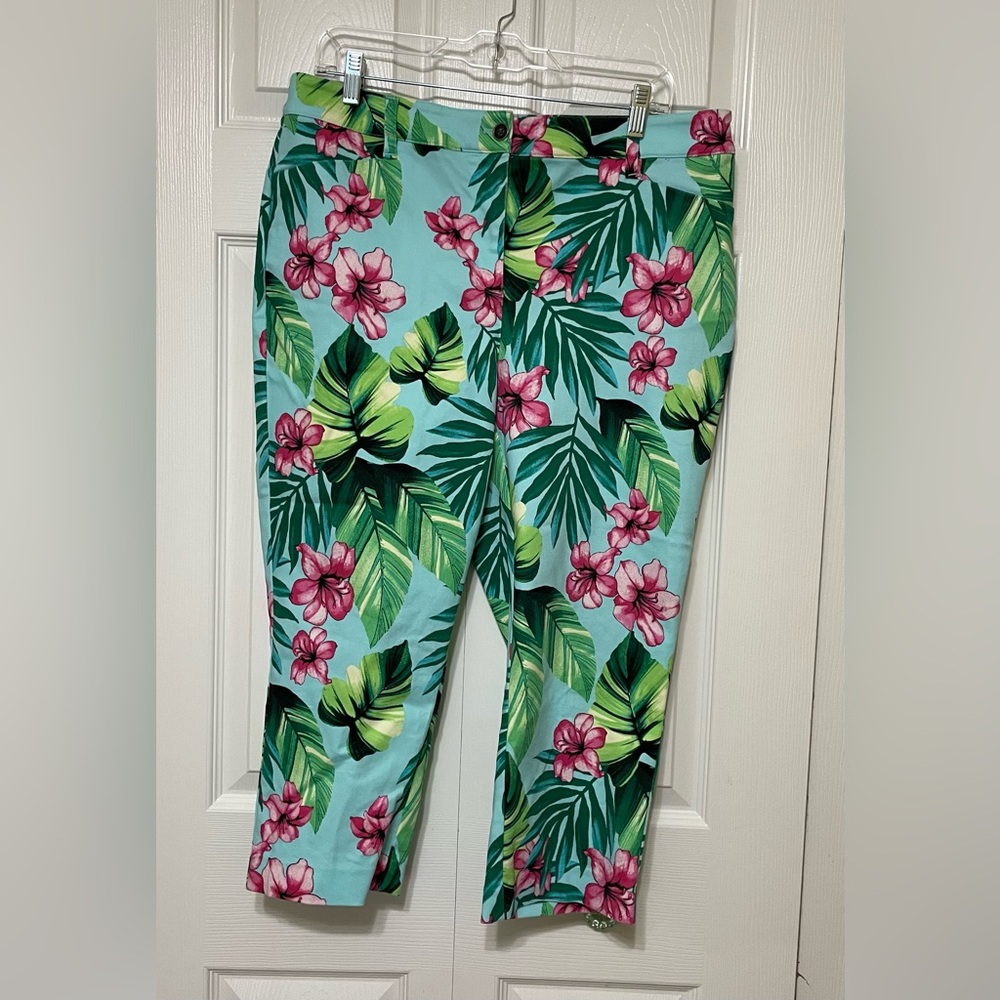 Chico's Pink and Green Tropical Capris
